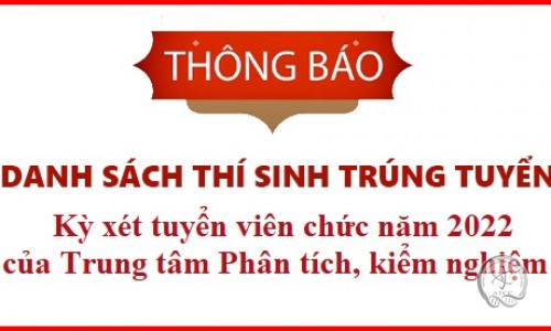 Thông báo kết quả xét tuyển viên chức năm 2022 của Trung tâm Phân tích, kiểm nghiệm